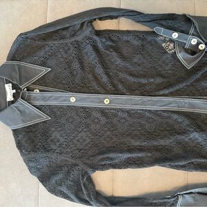 Ganni Black Lace Shirt with White Trim